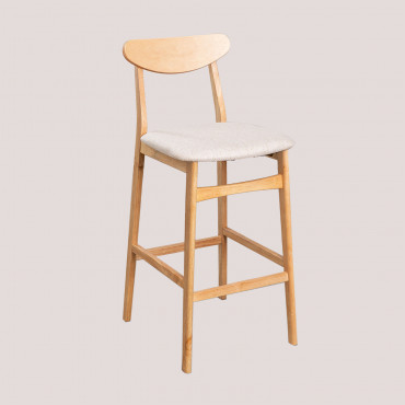 Cloda High Stool In Fabric And Wood Natural Wood - Linen Beige & ↑75 Cm - Sklum