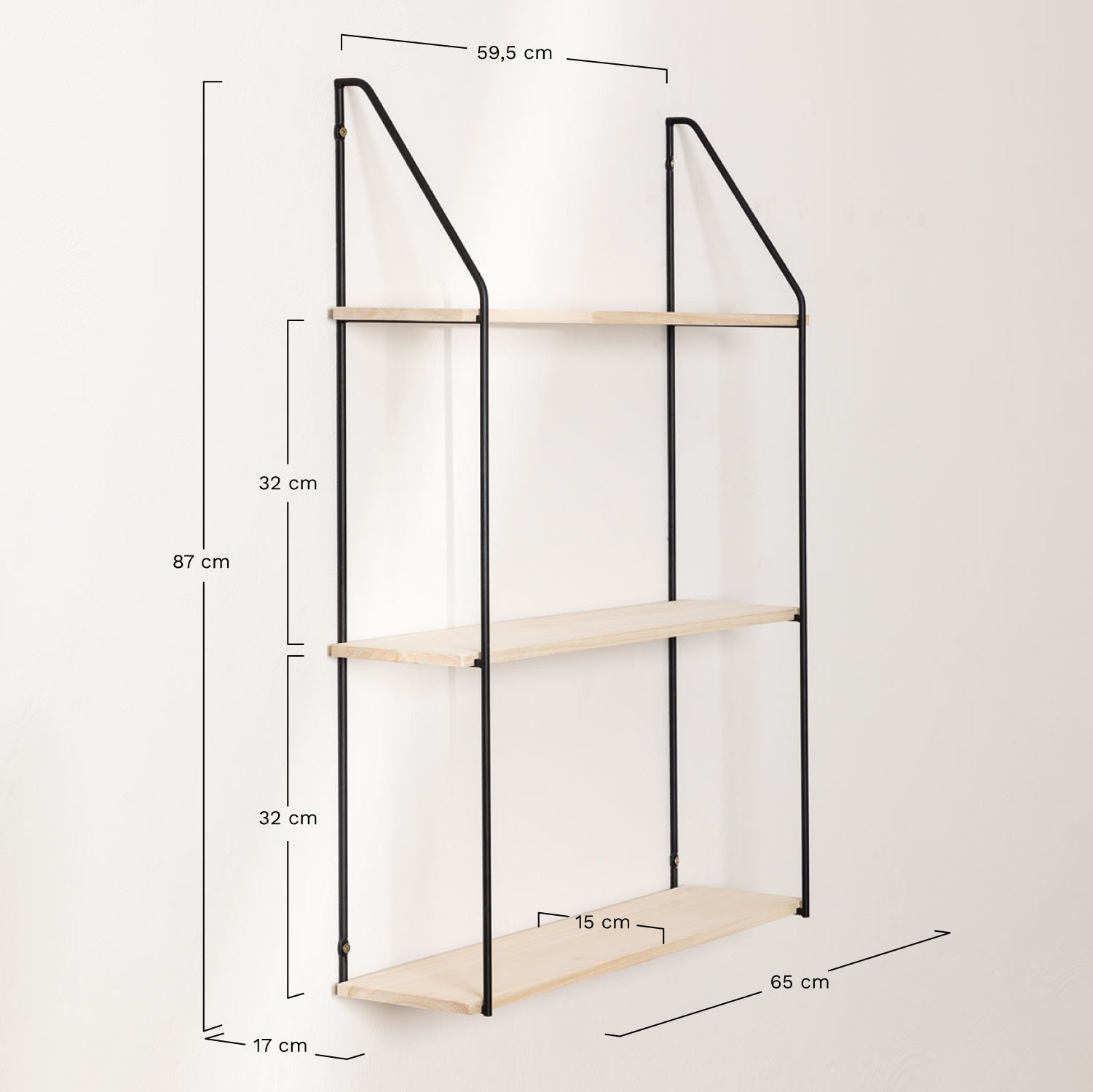 Wood & Steel Wall Shelf Arison , medidas