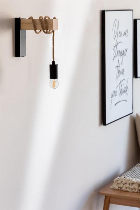 Tina iron wall sconce - Black - Natural wood