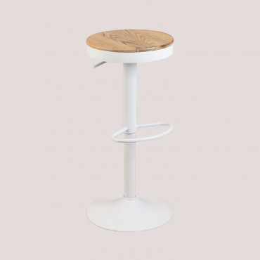Bardder Adjustable High Stool In Steel And Elm Wood White - Sklum