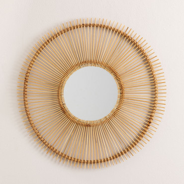 Round Wall Mirror In Biok Rattan Natural - Sklum