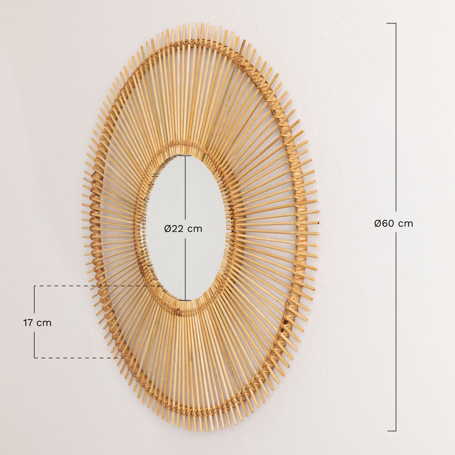 Round rattan wall mirror Biok, medidas