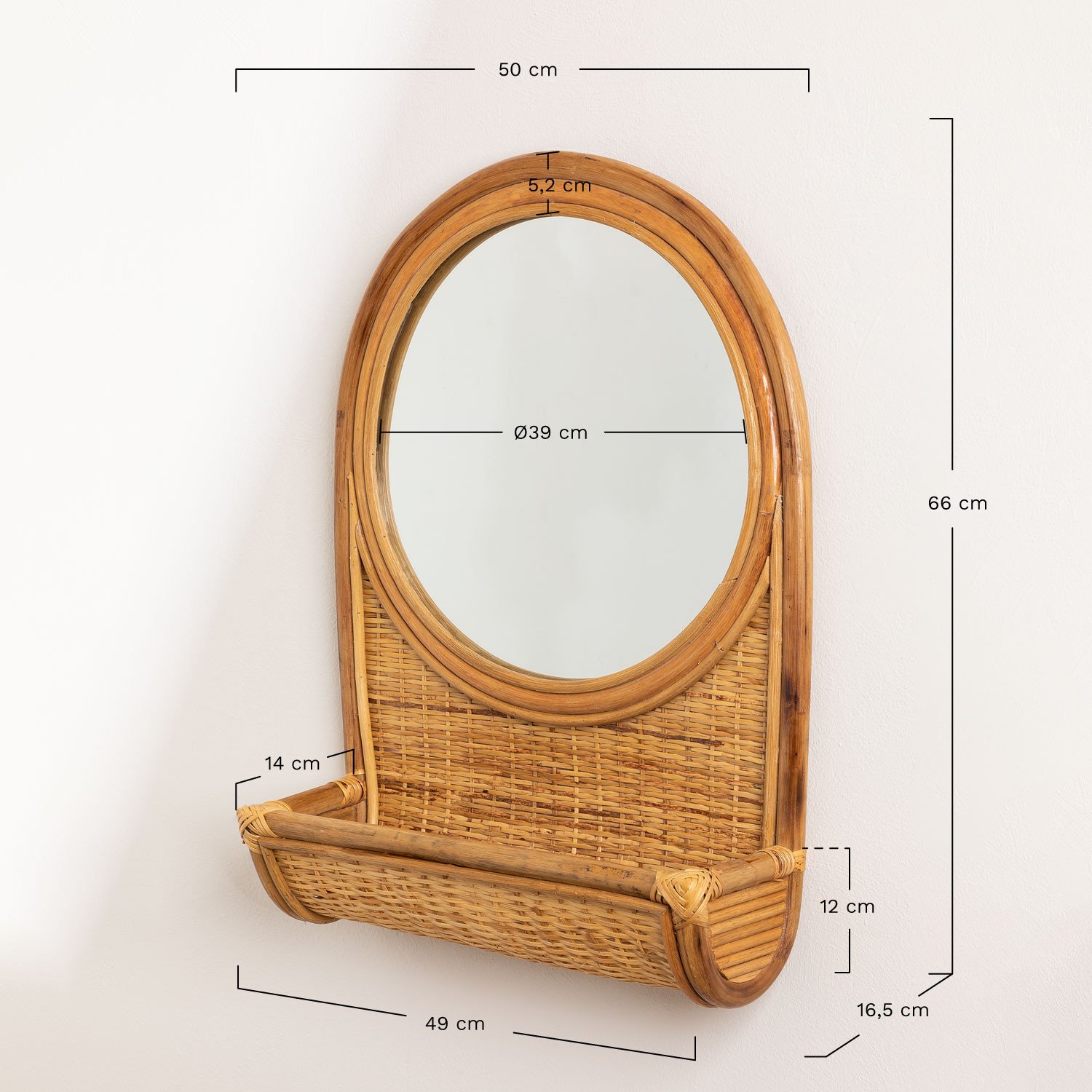 Round Rattan Wall Mirror with Storage Woban SKLUM
