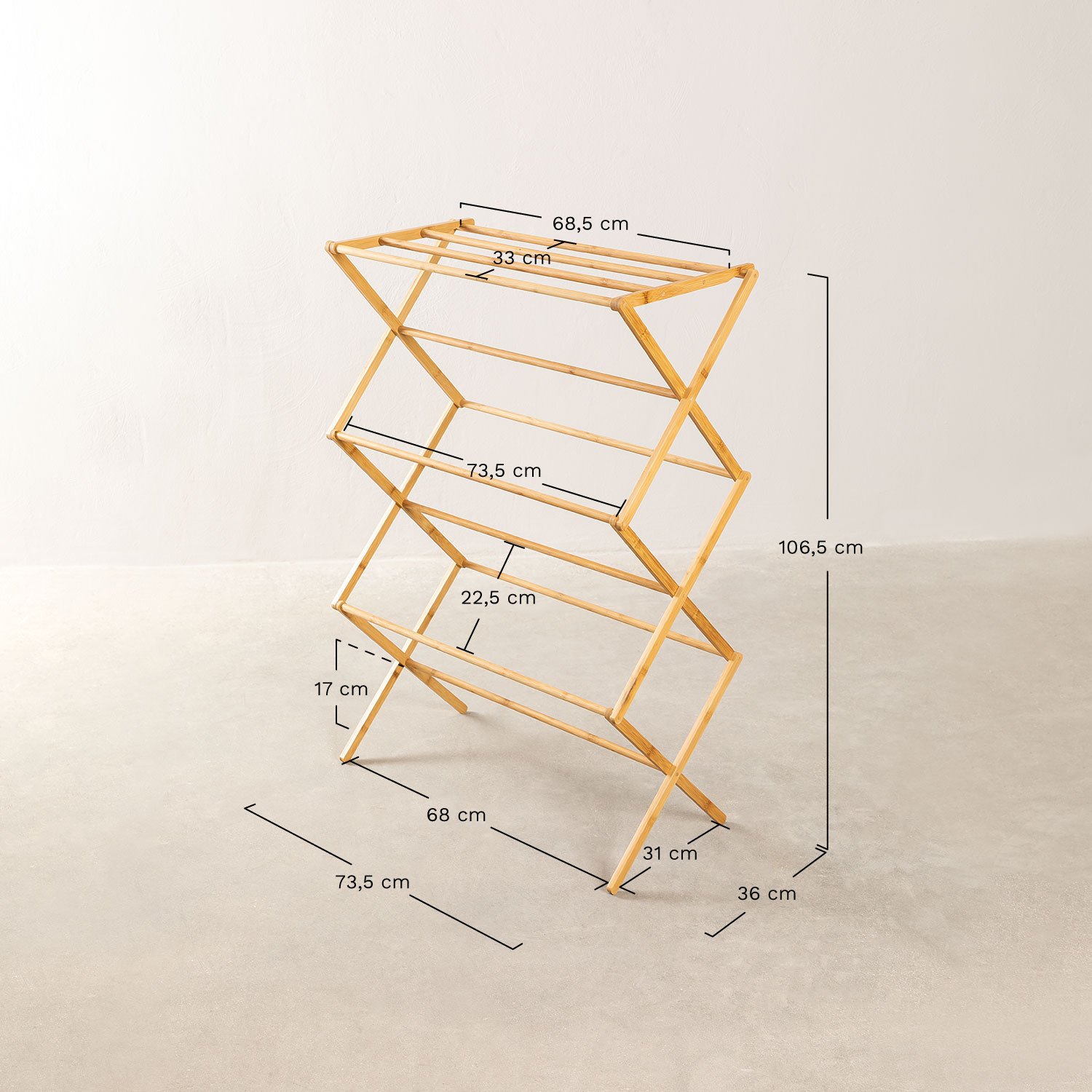 Dalton foldable bamboo clothesline , medidas