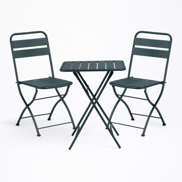 Square Folding Table Set 60x60 Cm And 2 Folding Steel Chairs Janti Jungle Green - Sklum