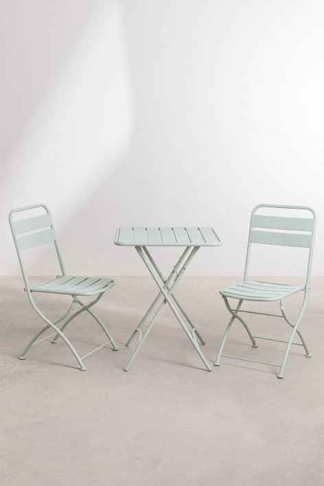 Square folding table set 60x60 cm and 2 folding steel chairs Janti - Iceberg