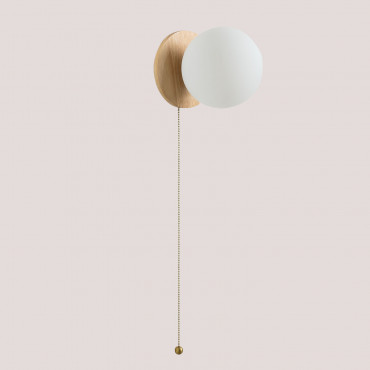 Kamp Oak Wood Wall Light With Glass Ball Brown Natural Wood - Sklum