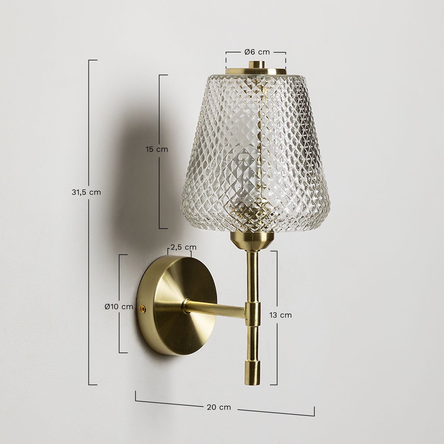 Taylor iron and glass wall lamp, medidas