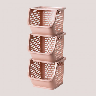 Set Of 3 Storage Baskets Bazyl Light Pink - Sklum