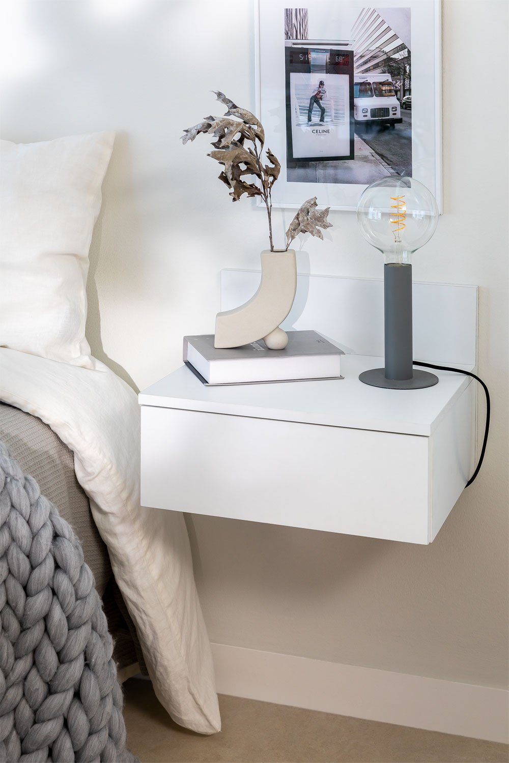 Wall-Mounted Wooden Bedside Table with Drawer Caneto Design - SKLUM
