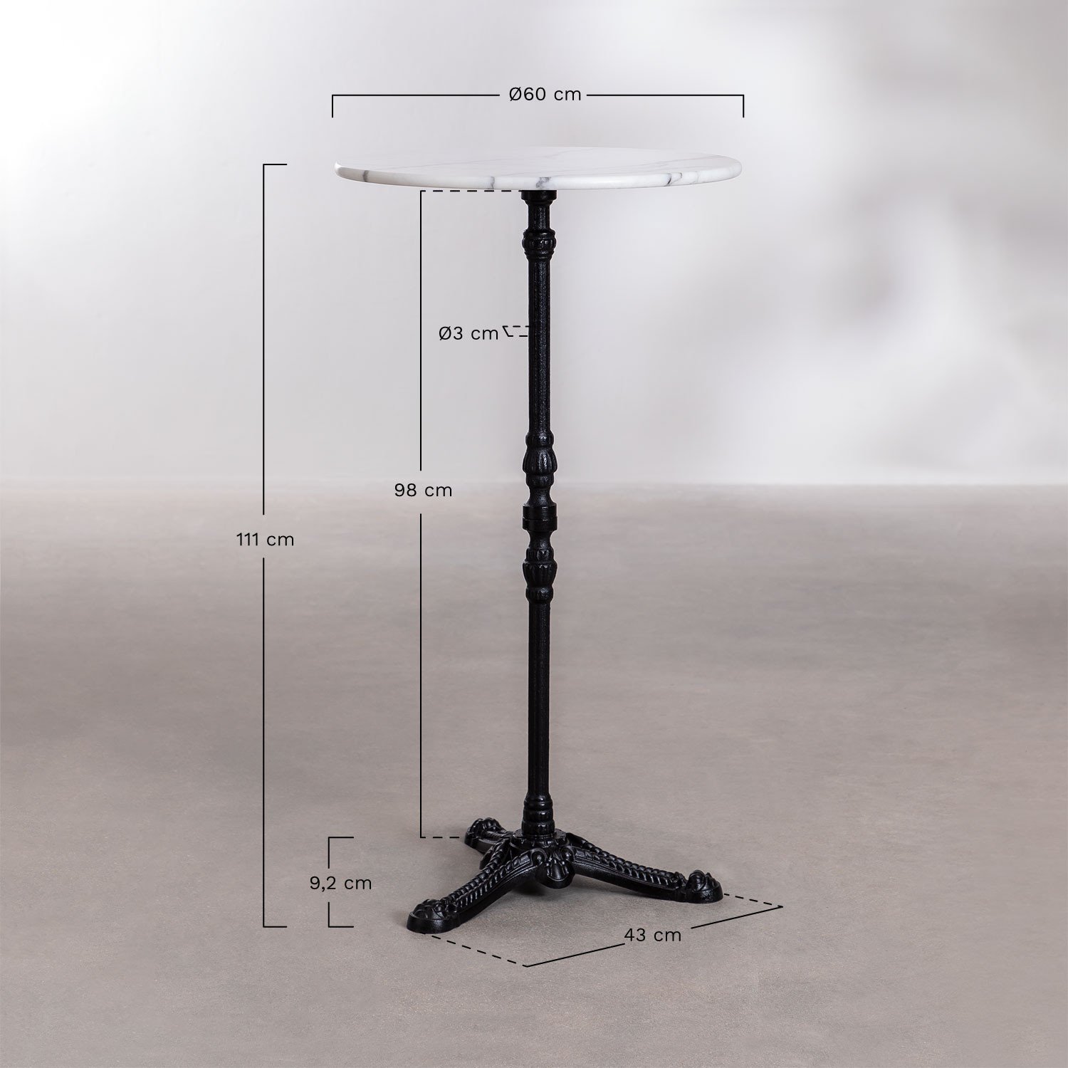 High Bar Table in Roma Marble, medidas