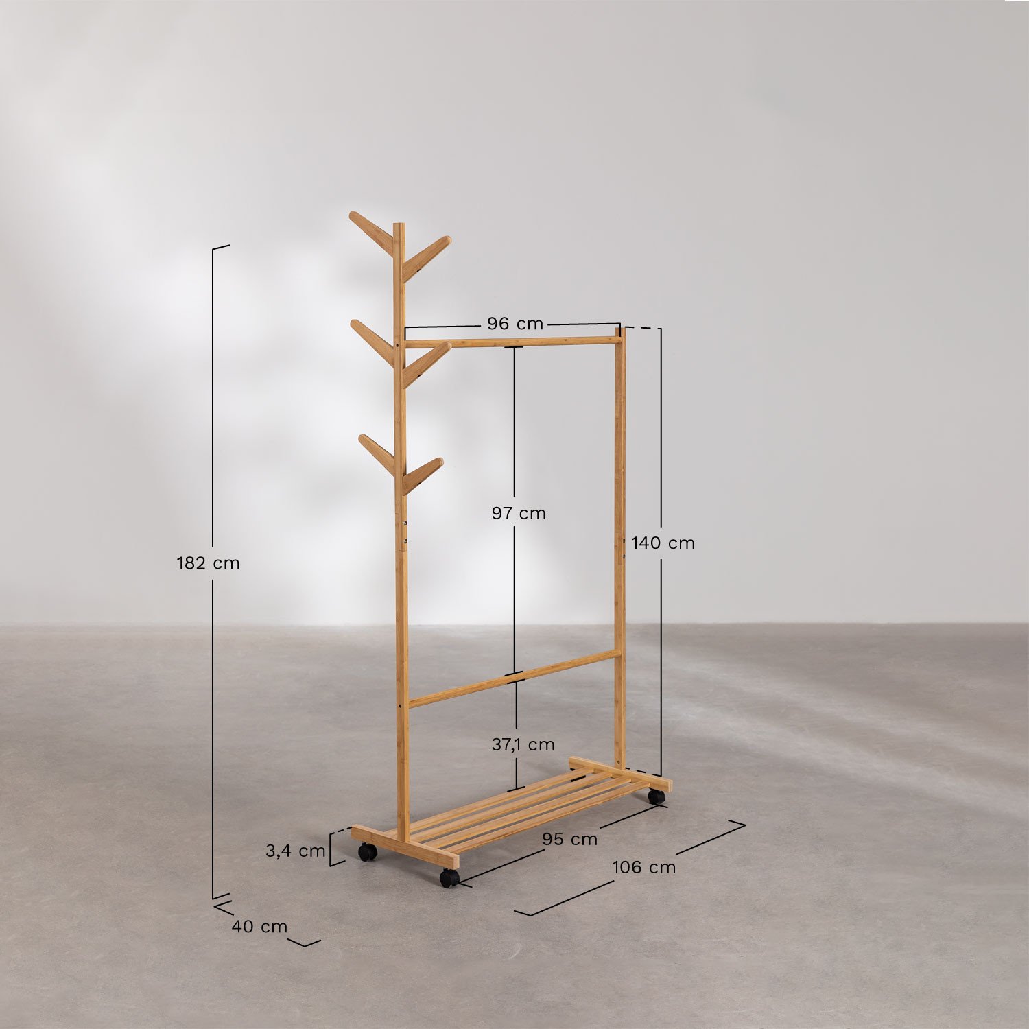 Bamboo Coat Rack on casters Bogart, medidas