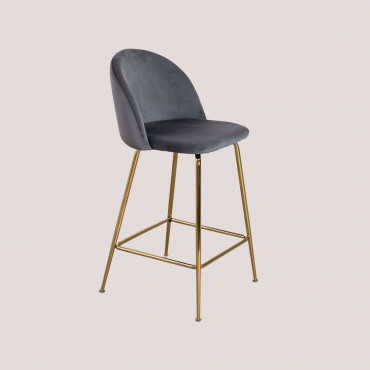 High Stool In Velvet Kana Design Grey & ↑65 Cm & Golden - Sklum