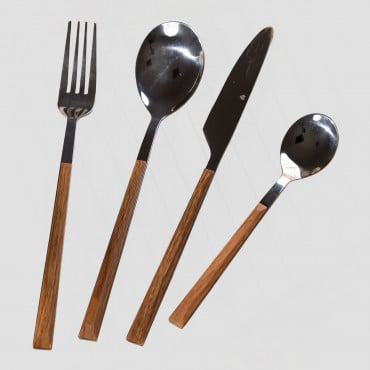 Priya Wood Effect Cutlery Set 16 Pieces Chrome - Sklum