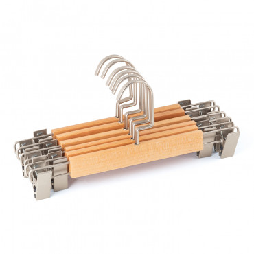 Set Of 6 Wooden Hangers With Clip Rita Brown Natural Wood - Sklum