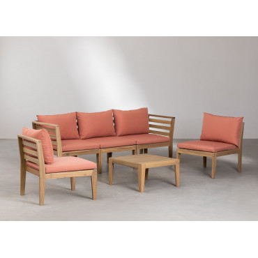 Garden Set With 5-piece Modular Sofa With Armrests And Coffee Table In Acacia Wood Philips Terracota - Sklum