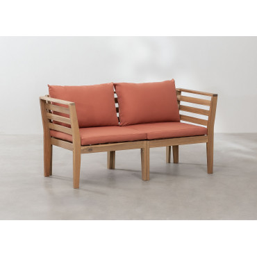 Filips 2-piece Modular Garden Sofa With Armrests In Acacia Wood Terracota - Sklum