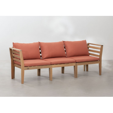 Filips 3-piece Modular Garden Sofa With Armrests In Acacia Wood Terracota - Sklum