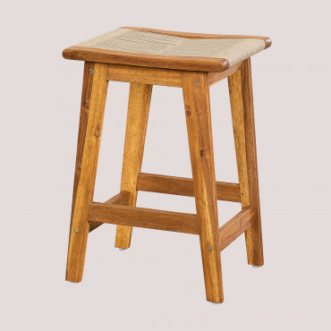 High Garden Stool 65 Cm In Acacia Wood And Braided Rope Tenay Brown Wheat - Sklum