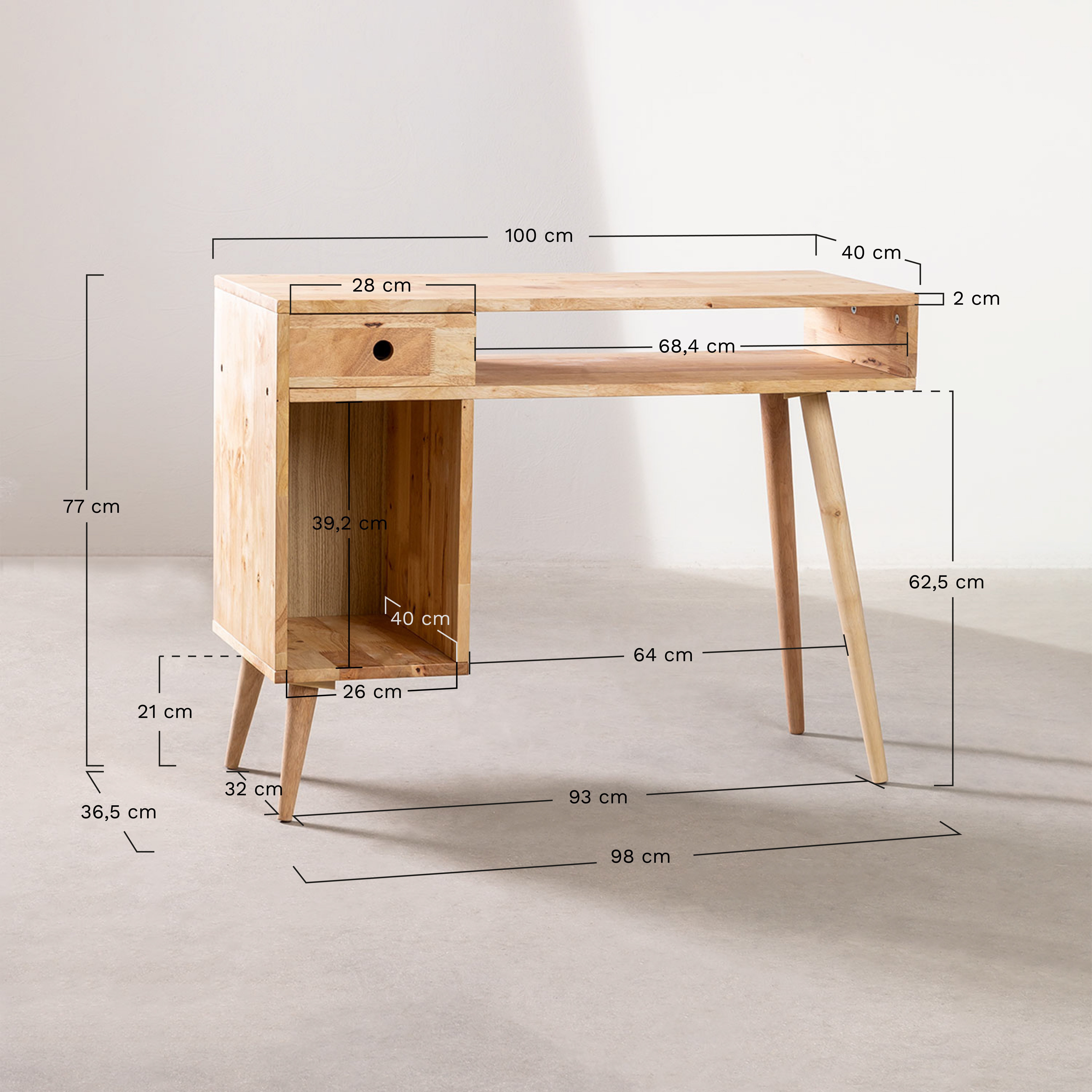 Wooden Storage Desk Arlan, medidas