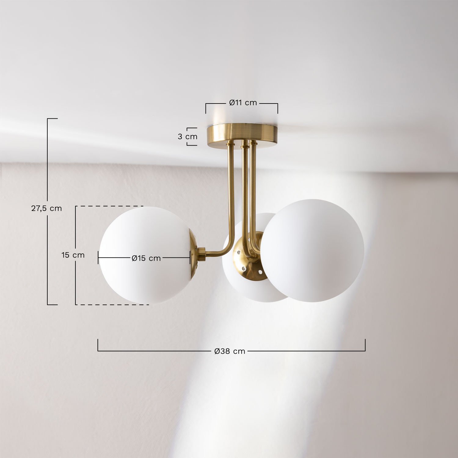 Ceiling Lamp with 3 Garland Glass Balls, medidas