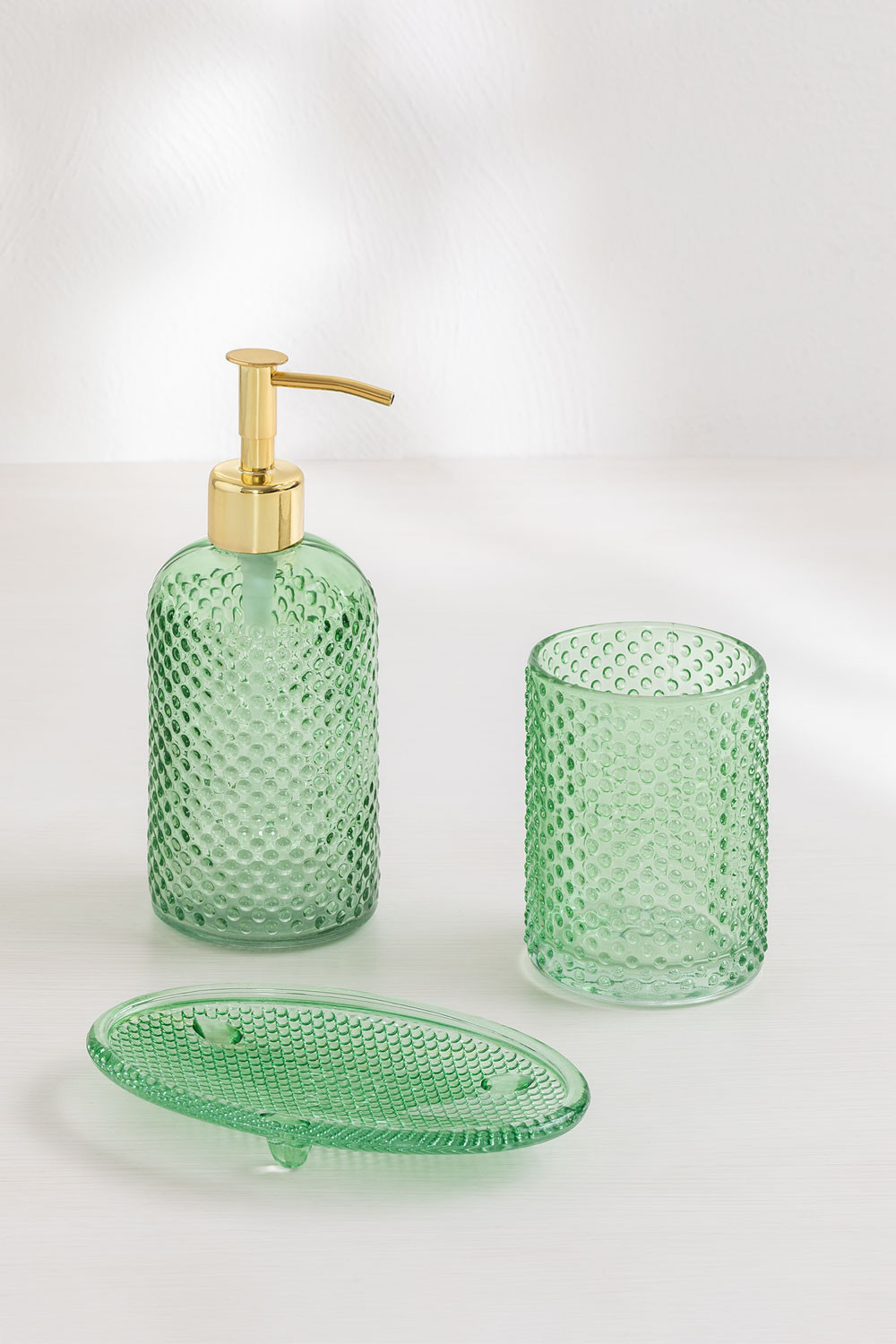 green glass bathroom set