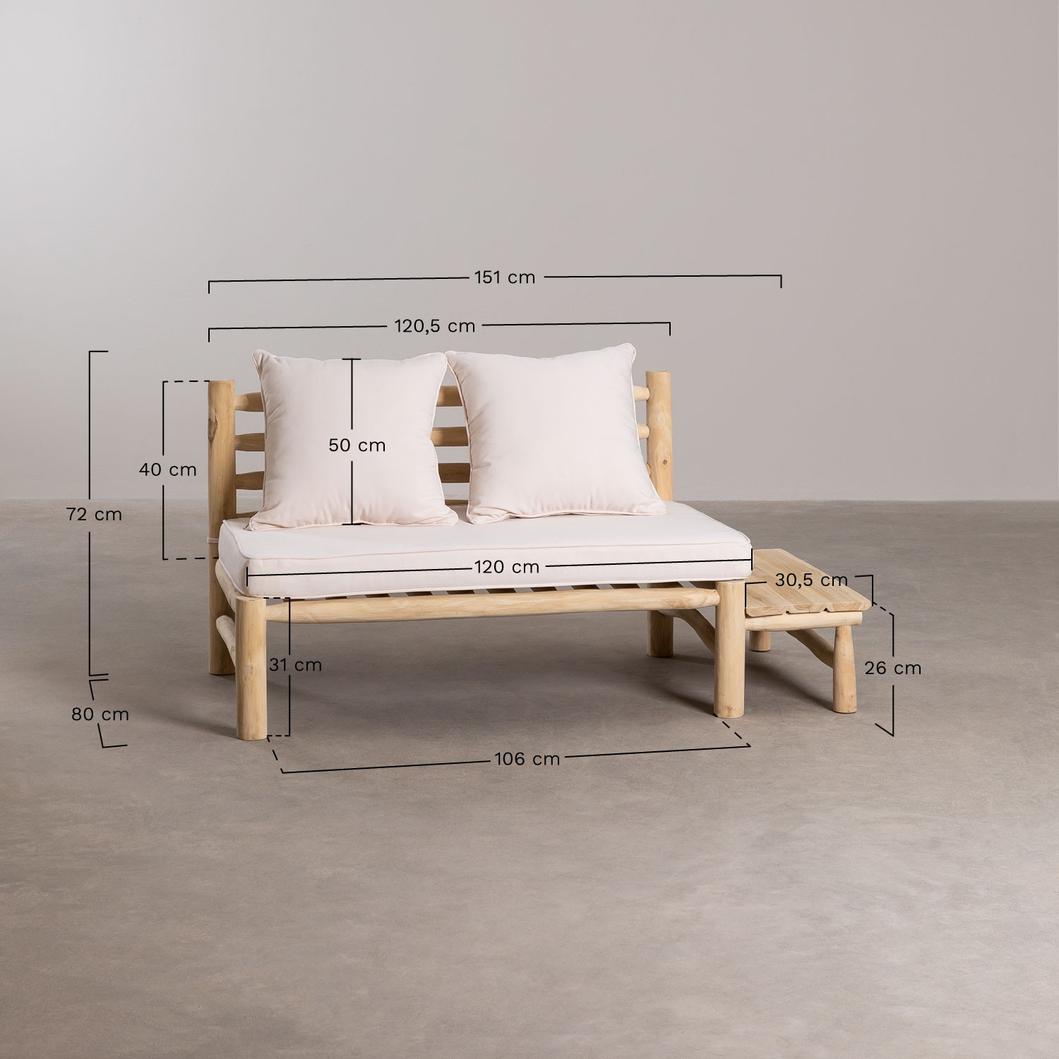 2 Seater Teak Wood Garden Sofa Nabila SKLUM