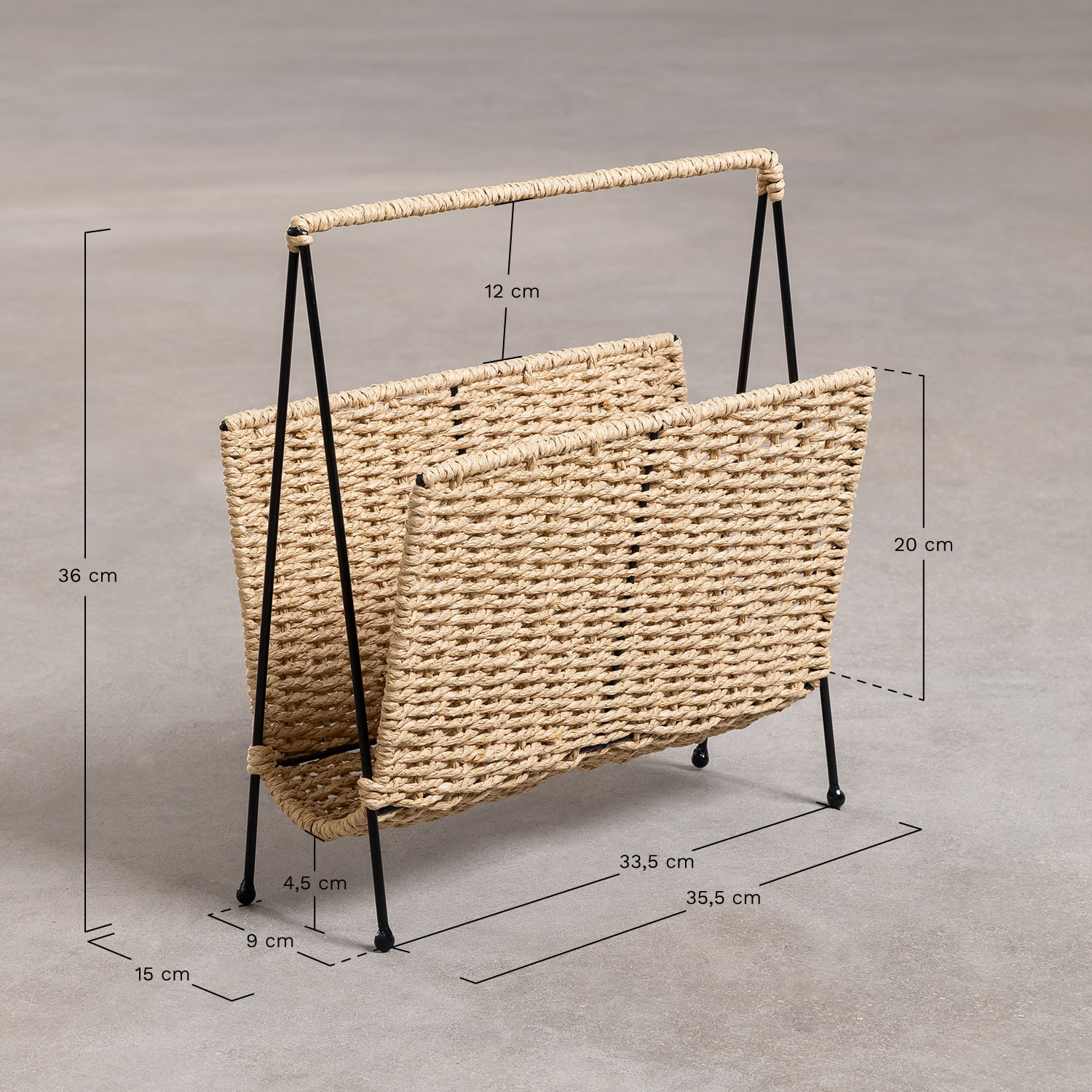 Metal & Braided Paper Magazine Rack Nerin , medidas