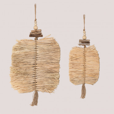 Set Of 2 Wall Decorations In Raffia Pravia Natural - Sklum