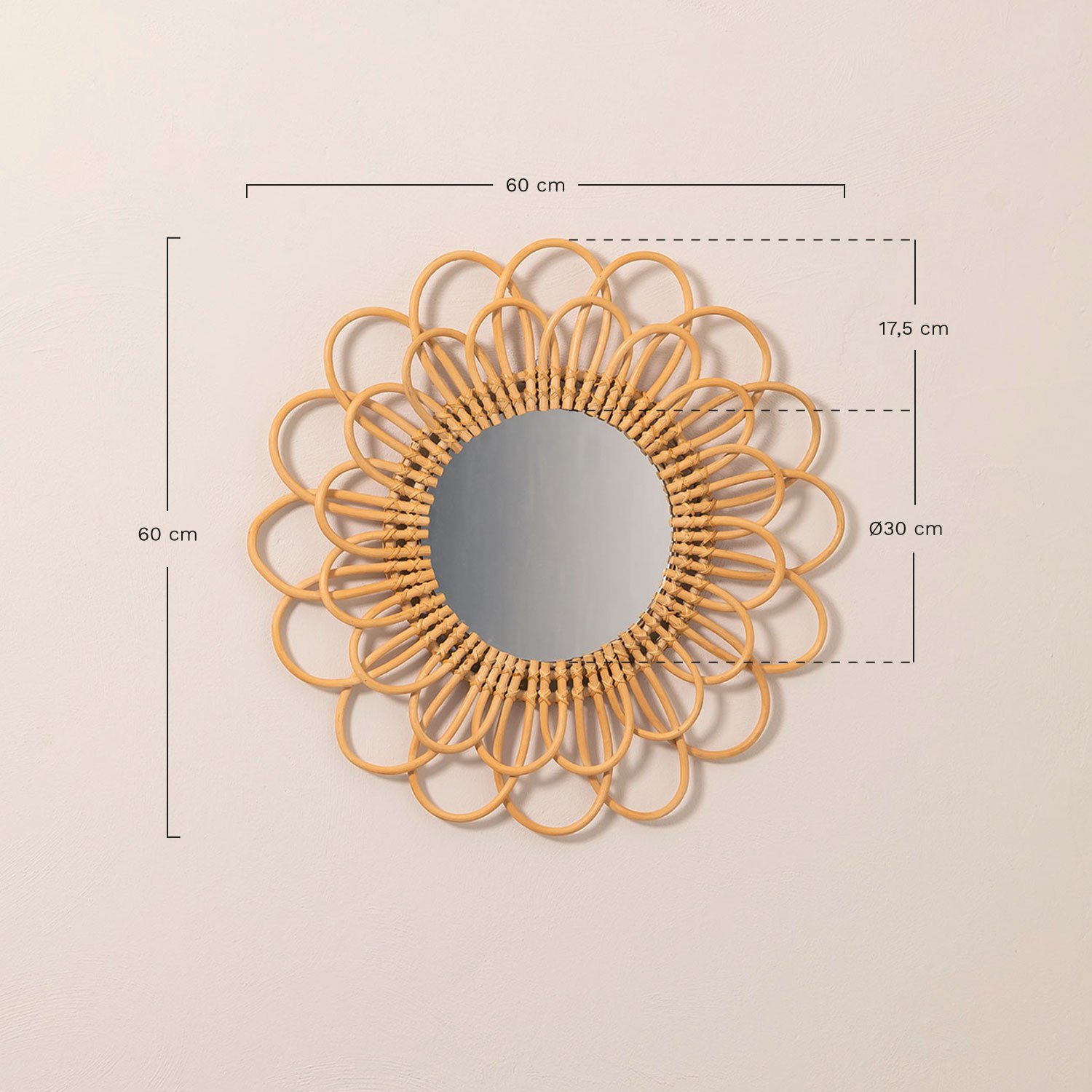Krayo Rattan Round Wall Ø60 cm Mirror , medidas