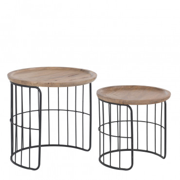 Recycled Wooden Nest Tables Ound Style Black - Sklum