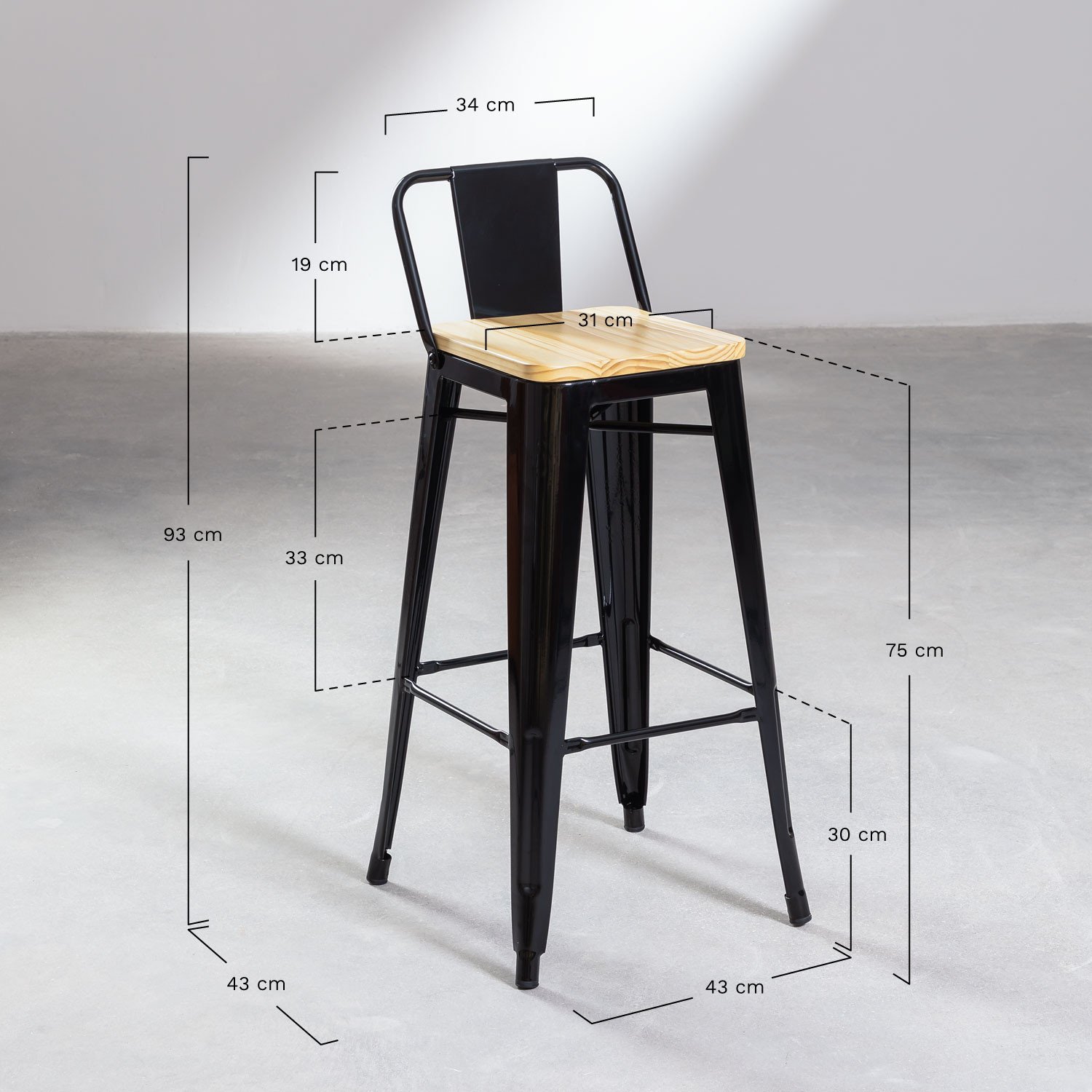 High Stool with backrest LIX WOOD SKLUM