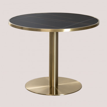 Briselda Round Dining Table Ø100 Cm In Steel Golden - Sklum
