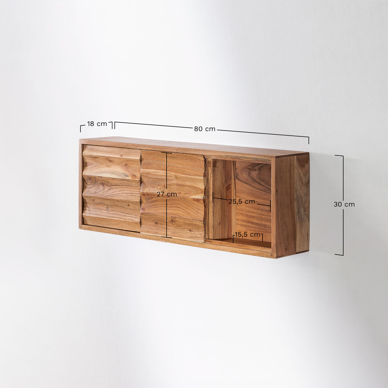 Petter acacia wood wall shelf, medidas