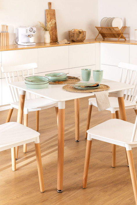 Square kitchen table 80x80 cm in beech wood and MDF Royal
