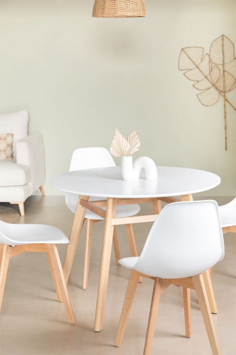 Scand Nordic round dining table in MDF and beech wood - White