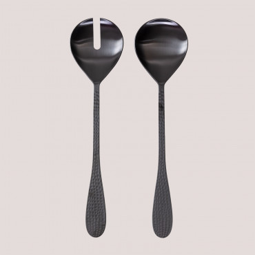 Set Of 2 Stainless Steel Salad Servers Aina Matte Black - Sklum