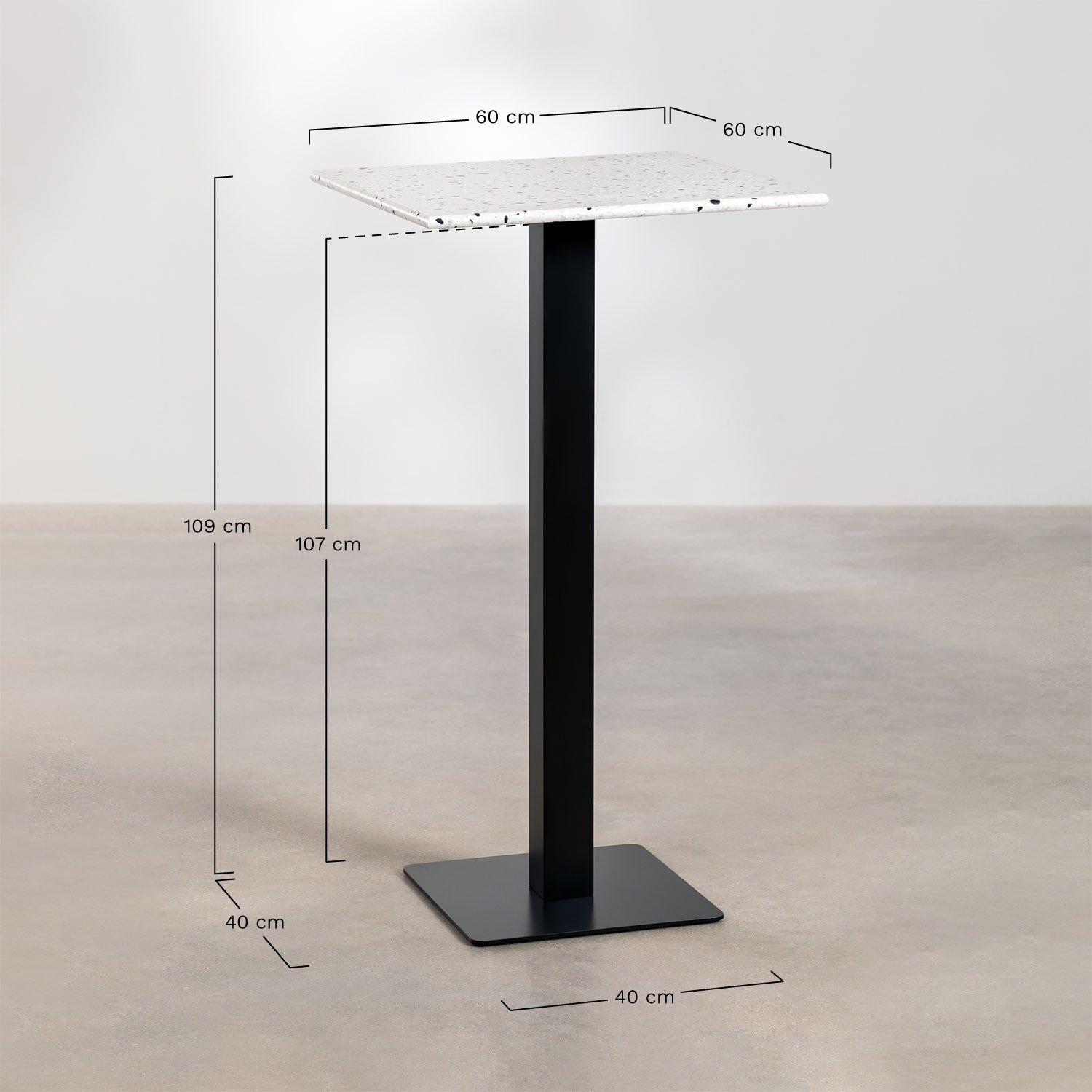 Square High Bar Table in Terrazzo (60x60 cm) Praline, medidas