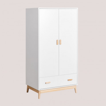 Wardrobe With Drawer In Mdf Tom Kids White - Sklum