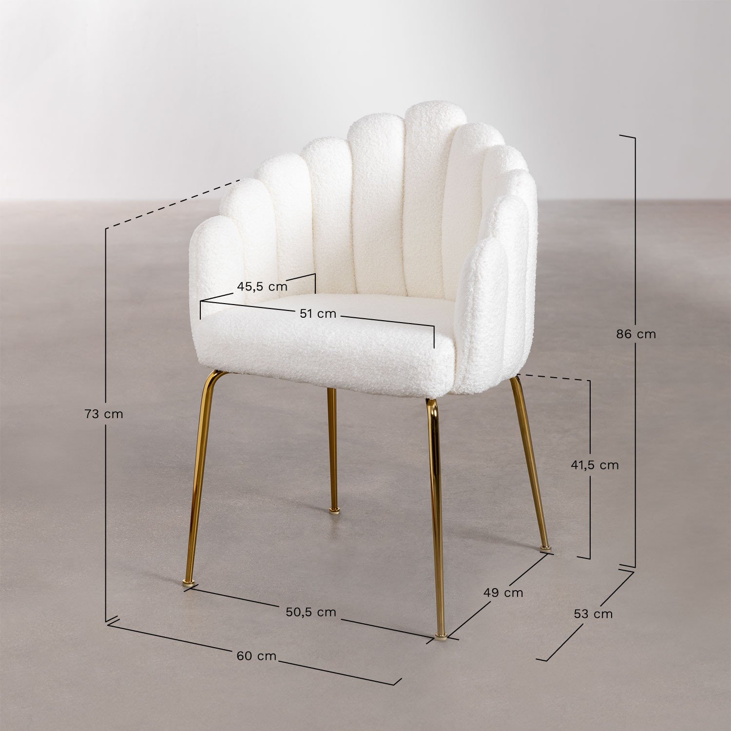 Markina bouclé dining chair, medidas