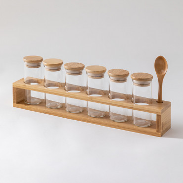 Set Of 6 Spice Jars With Spoon (ø4.8 Cm) Seyne Clear - Sklum