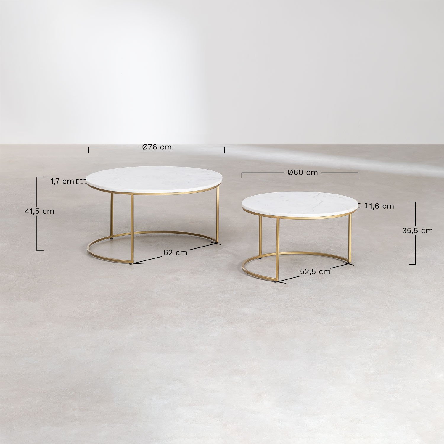 Kaley marble nesting tables, medidas