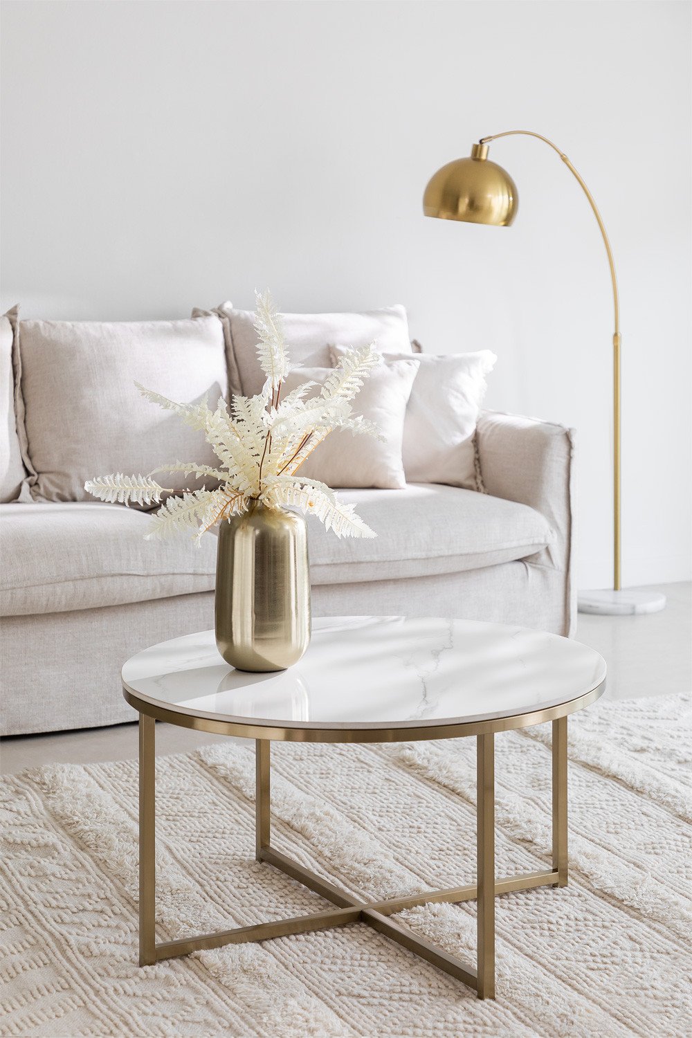 White round coffee table online with gold legs