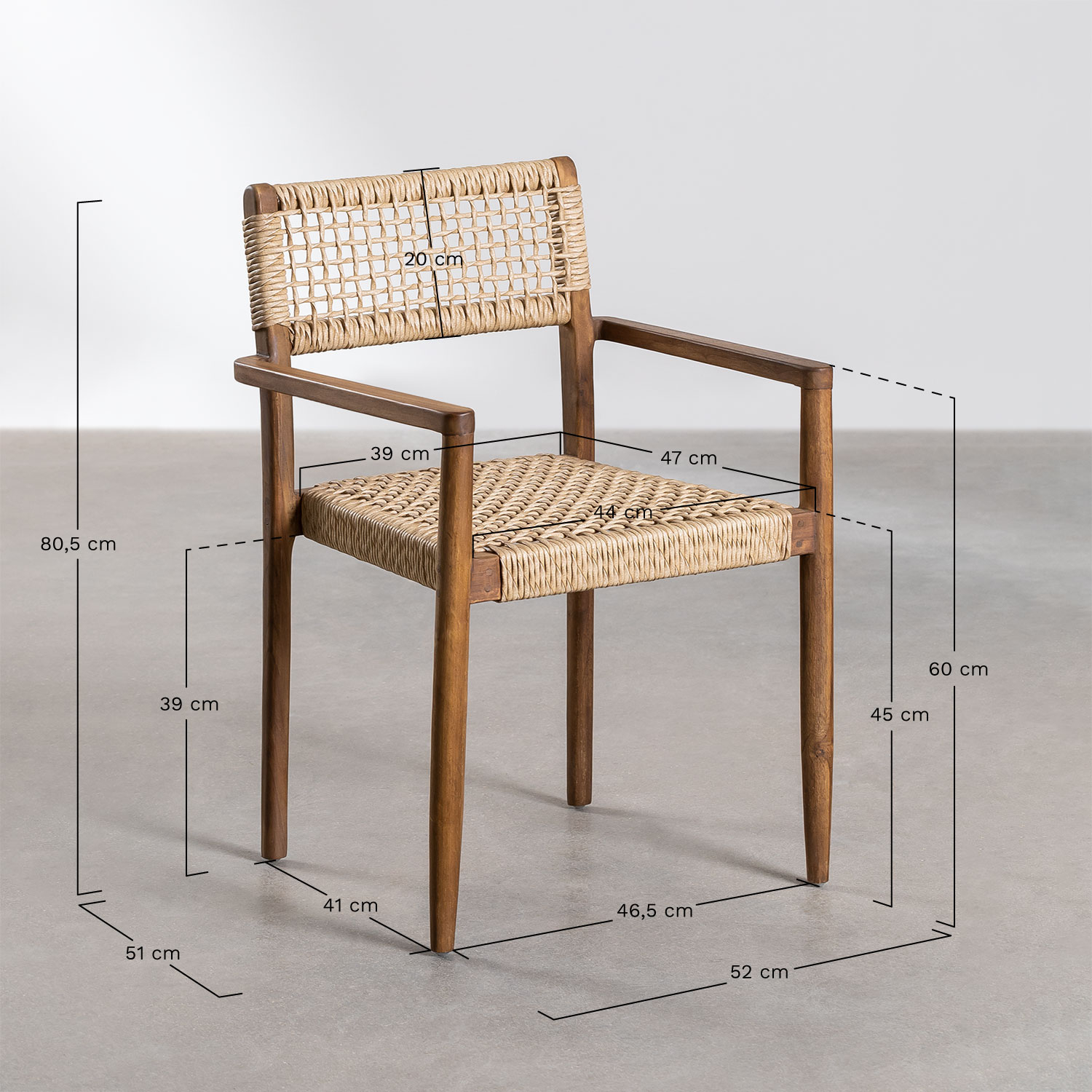 Orebro teak garden chair, medidas