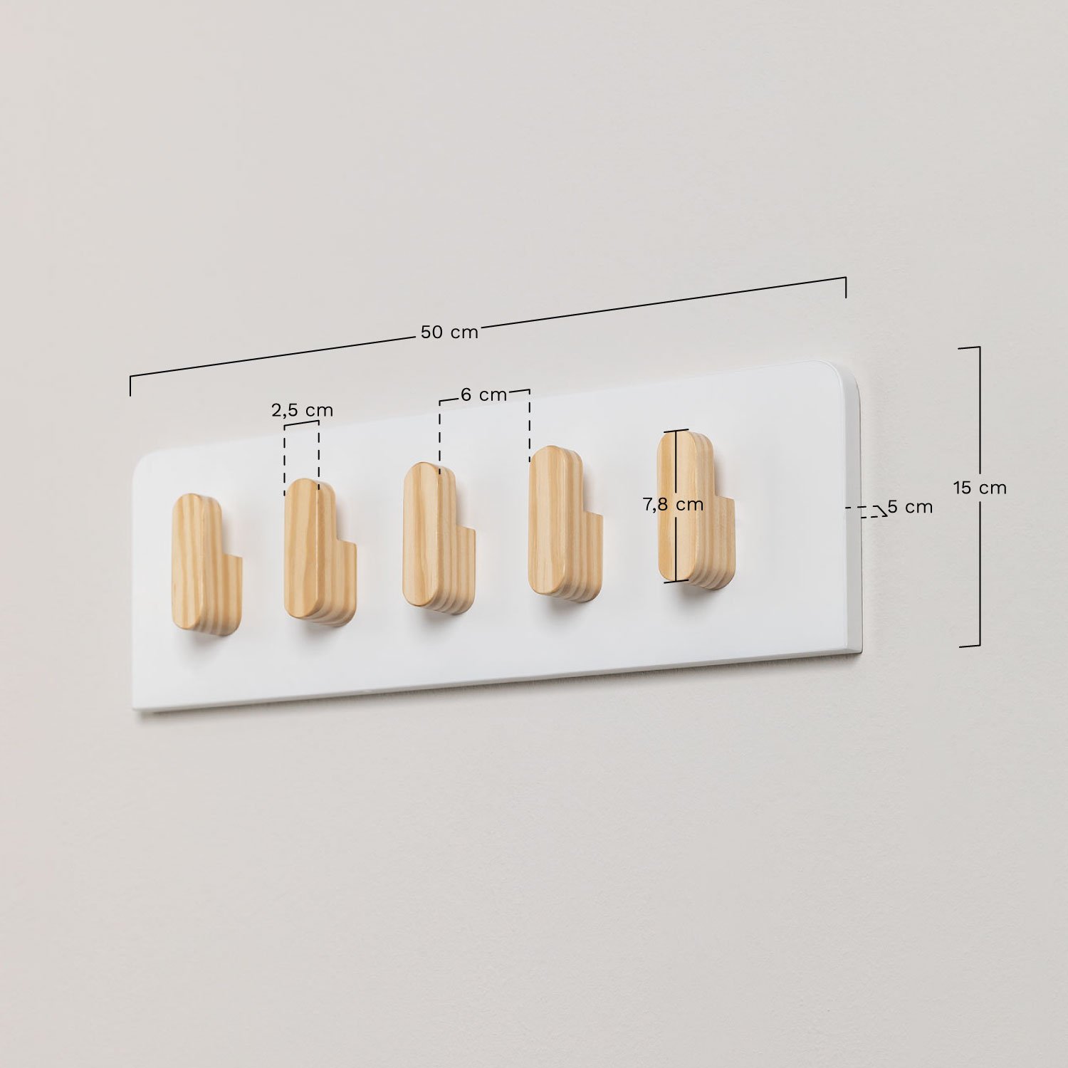 Tom Kids wall coat rack in MDF and pine wood, medidas
