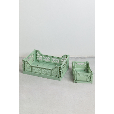 Set Of 2 Foldable And Stackable Plastic Boxes Doli Celadon Green - Sklum