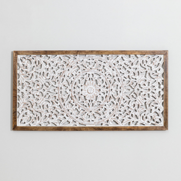 Rectangular Decorative Panel 125x60 Cm In Mdf And Asniki Mango Wood Vintage White Wood - Sklum