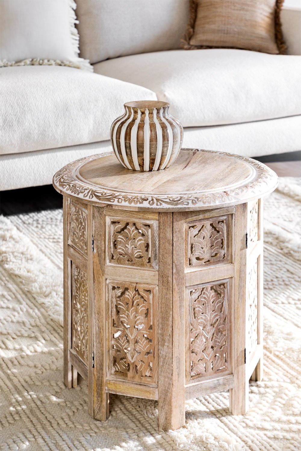 White carved outlet side table