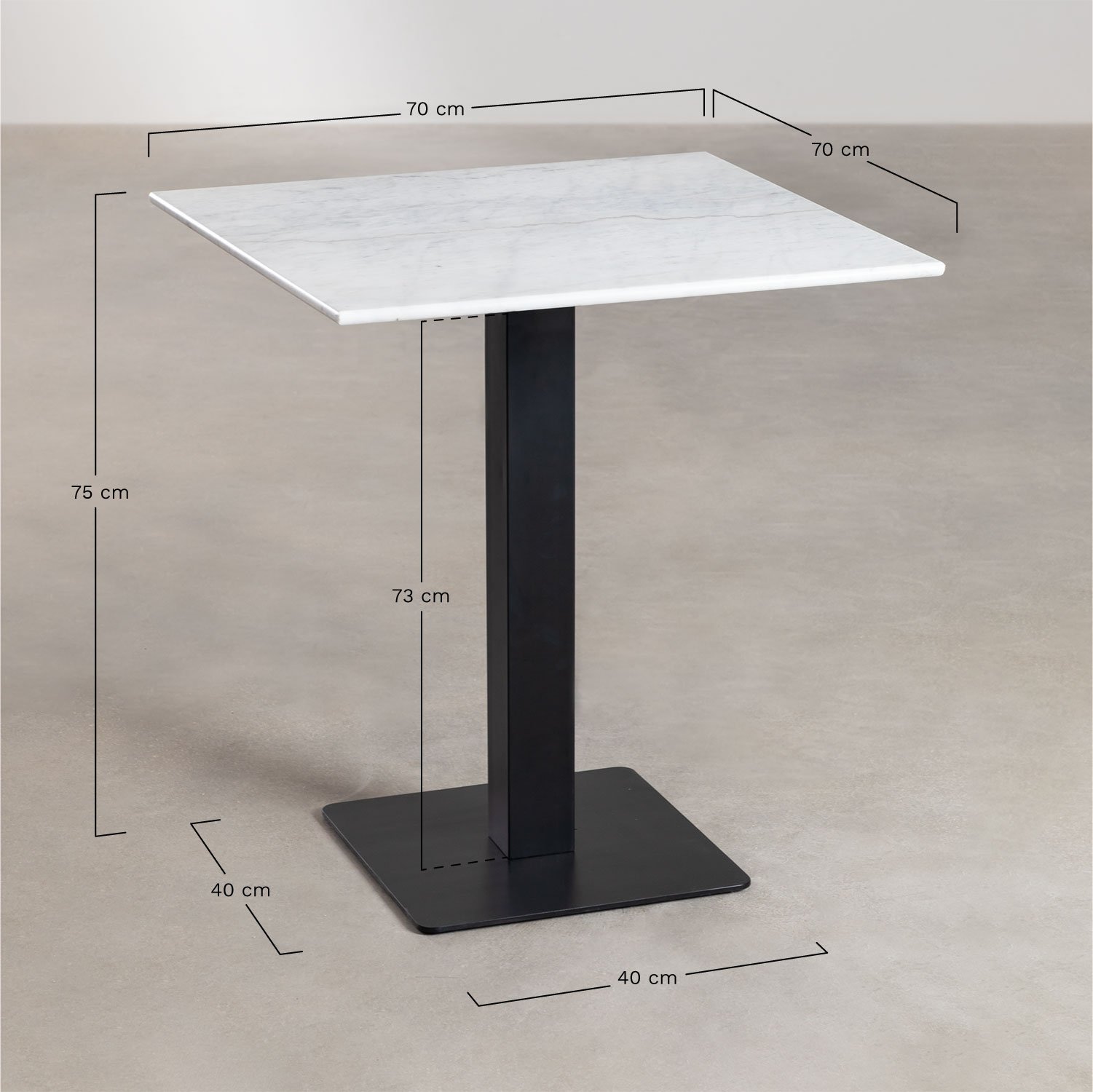Square Bar Table in Livanto Marble, medidas