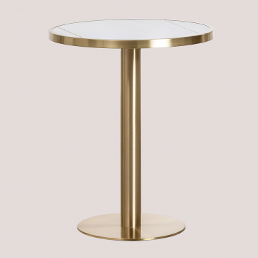 Manhattan Round Bar Table Ø60 Cm In Stoneware White & Gold Champagne - Sklum